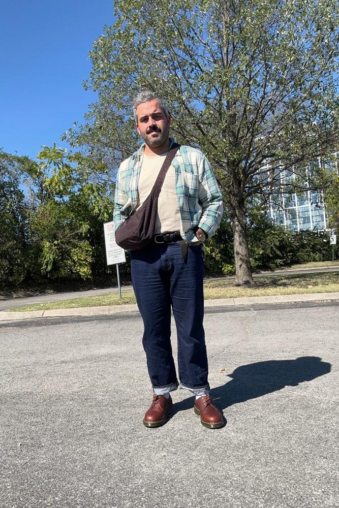 whatdadwears's fit featuring Madewell, BAGGU, Dr. Martens, Corridor