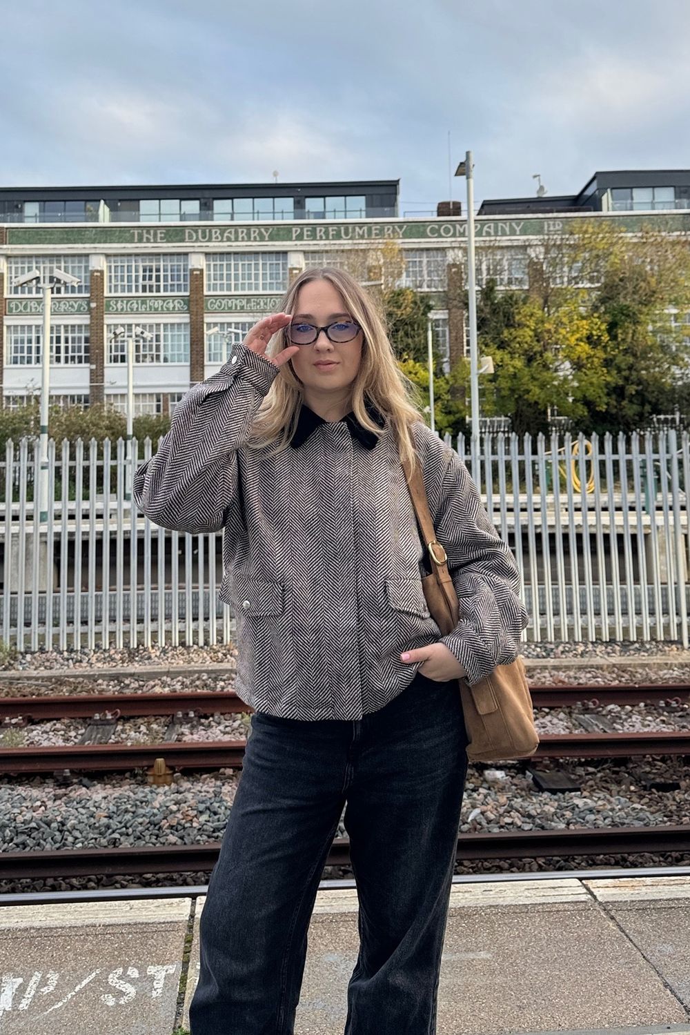 Post featuring Monochrome Herringbone Contrast Collar Jacket