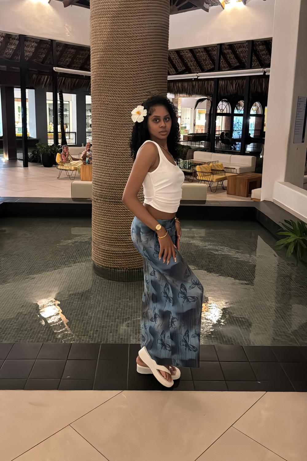 Post featuring Blue Abstract Print Plisse Maxi Skirt