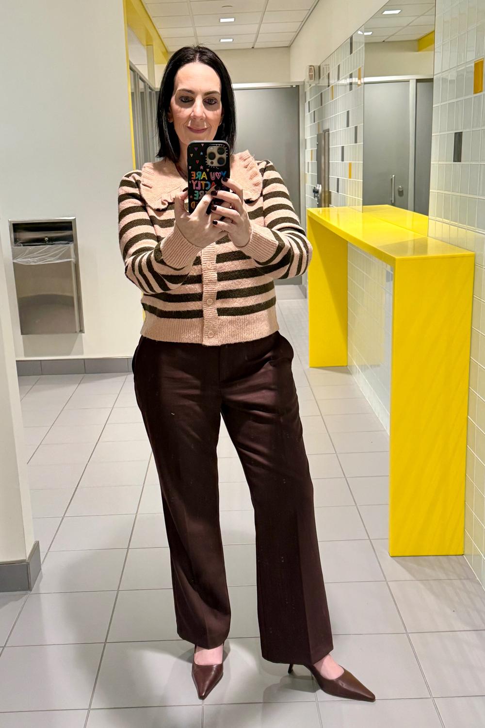 Post featuring The Ainsley Ruffle-Collar Cardigan Sweater by Self Contrast