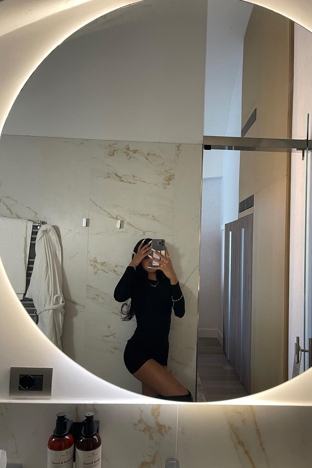 Post featuring Black Jersey Open Tie Back Long Sleeve Bodycon Dress