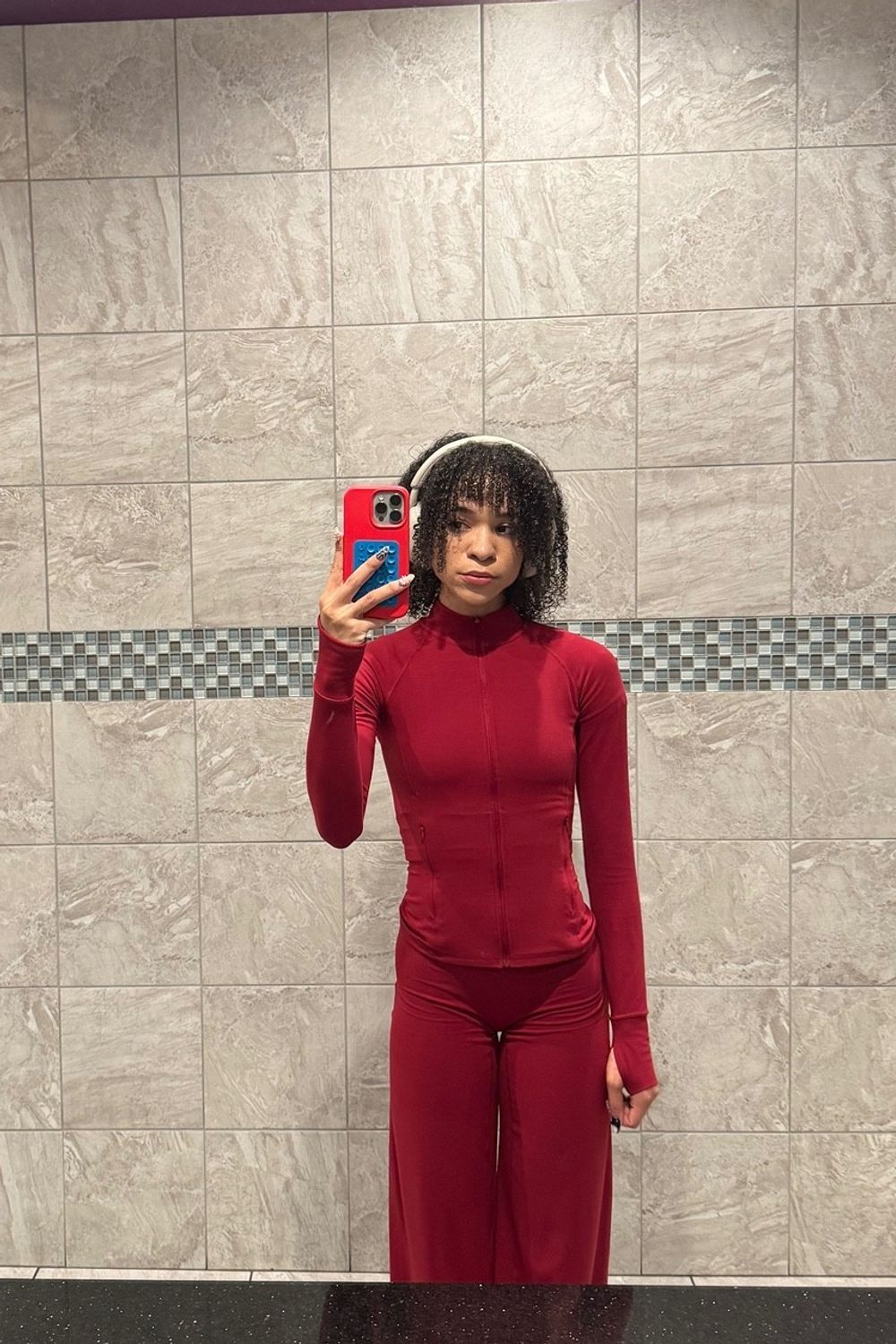 Post featuring SoftMotion™ Fold Over Straight Leg Bottoms | Ruby Red