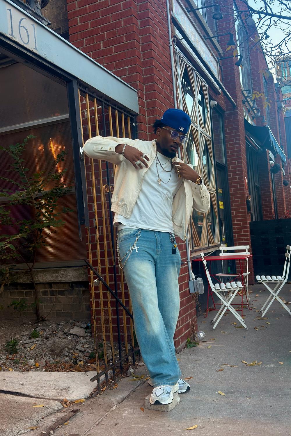 Post featuring Motorcycle-Style White Denim Harrington Jacket