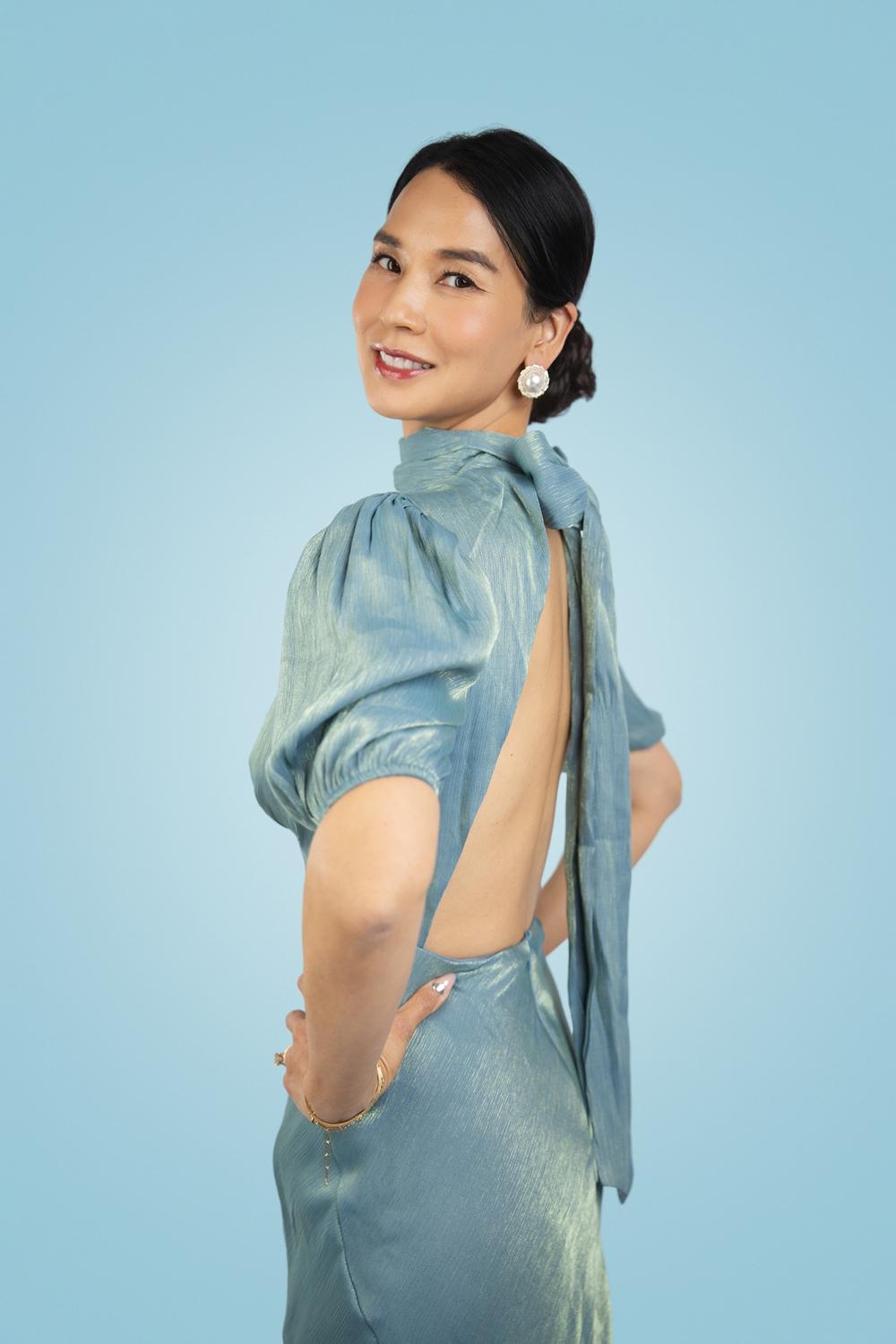 Post featuring Talira Light Blue Satin Lurex Mock Neck Cutout Maxi Dress