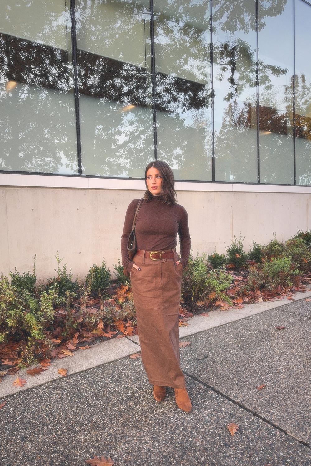 Post featuring Double Button Woven Maxi Skirt - Chocolate