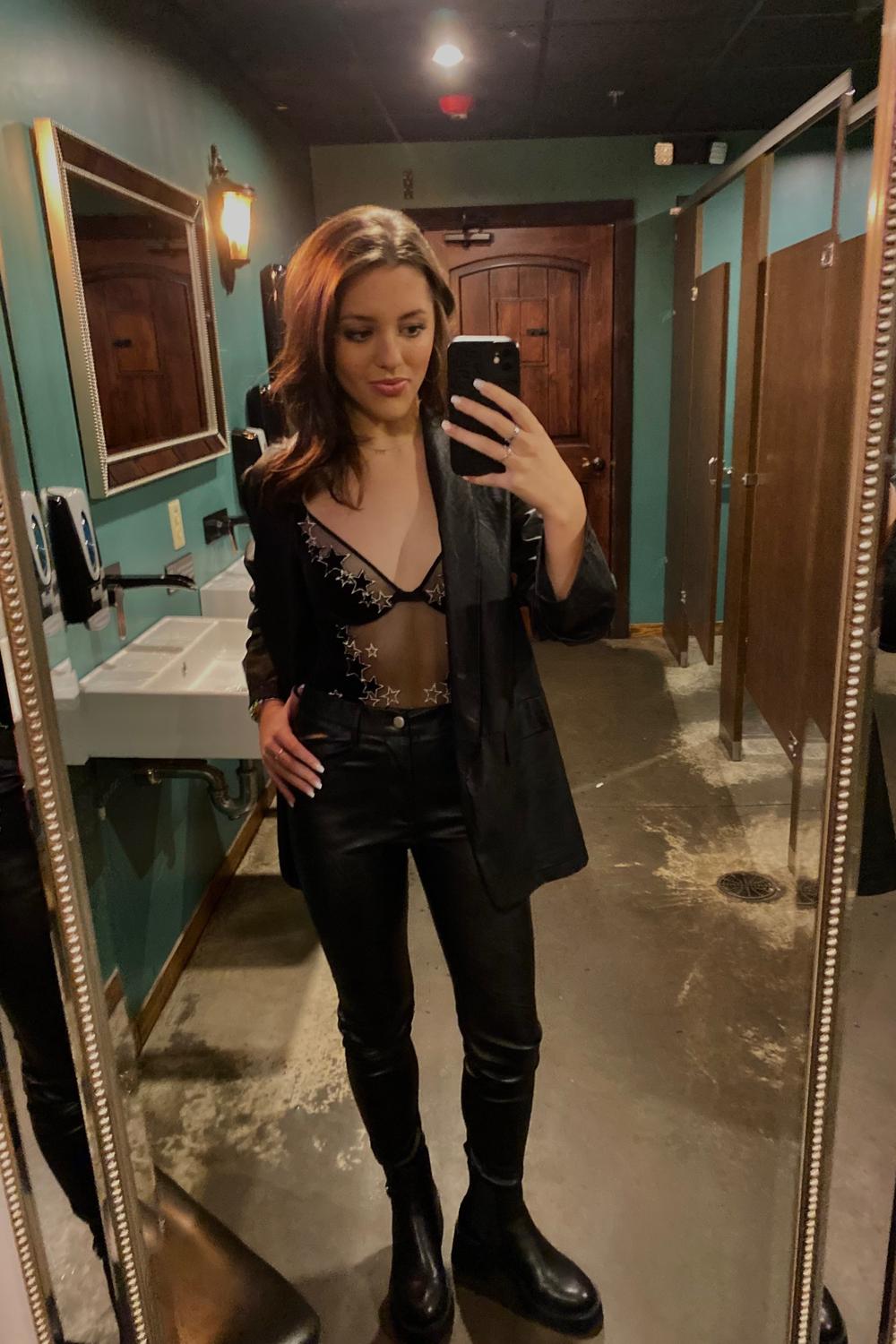 Post featuring The Faux Leather Ruched Sleeve Blazer