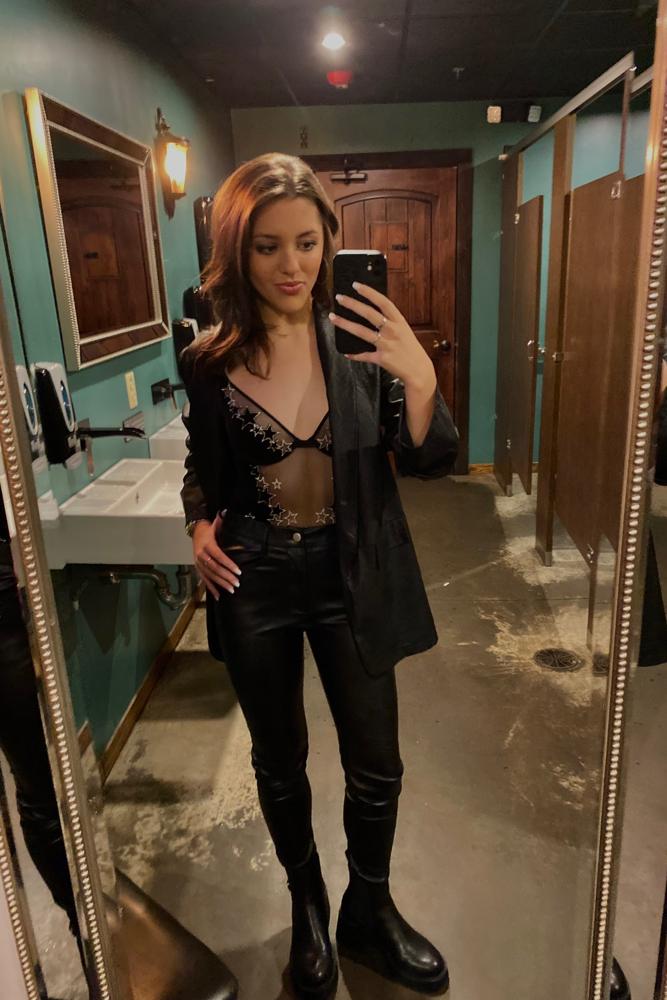 dfemia's review for The Faux Leather Ruched Sleeve Blazer