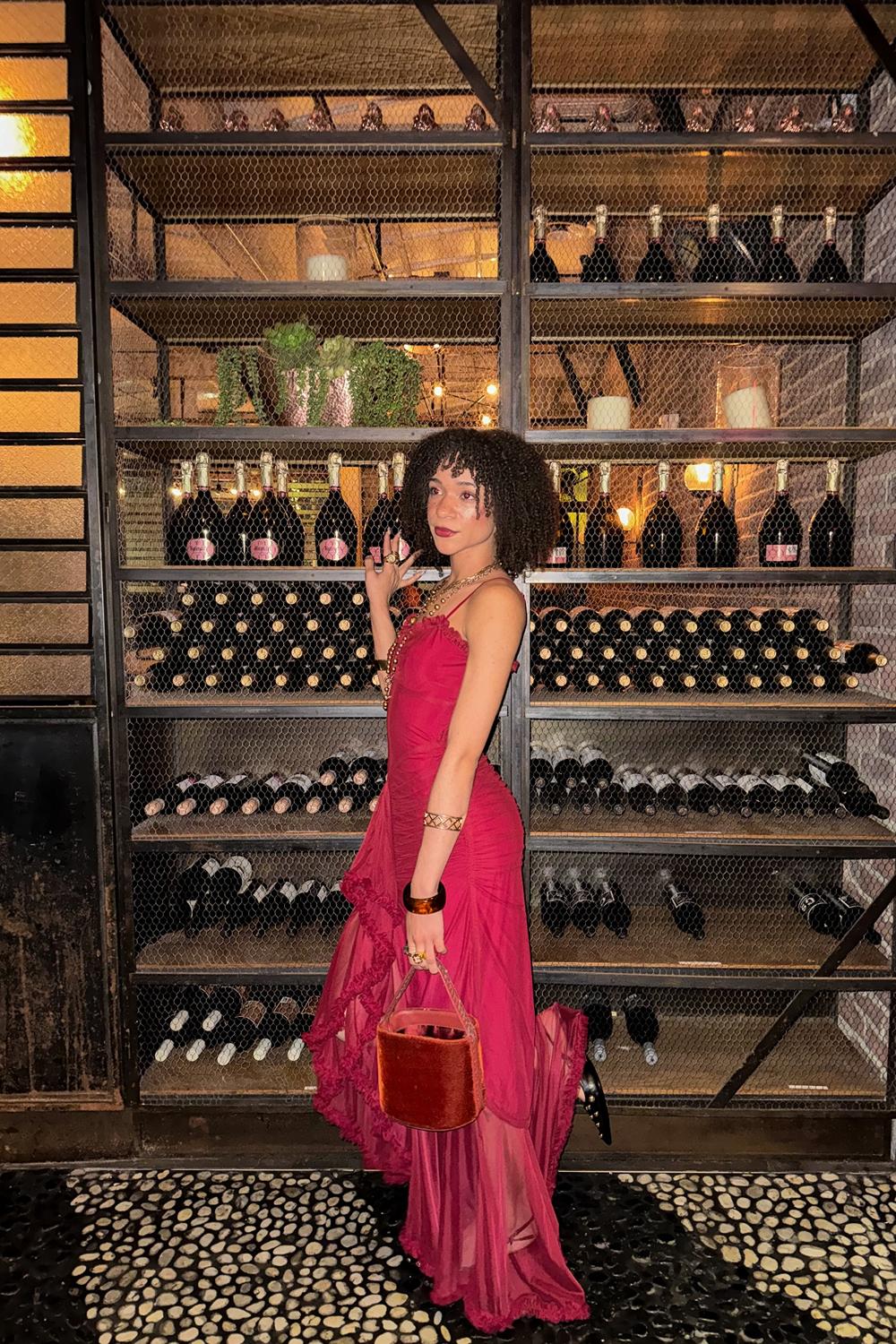 Post featuring Noelia Gathered Waist Frill Trim Maxi Dress Wine