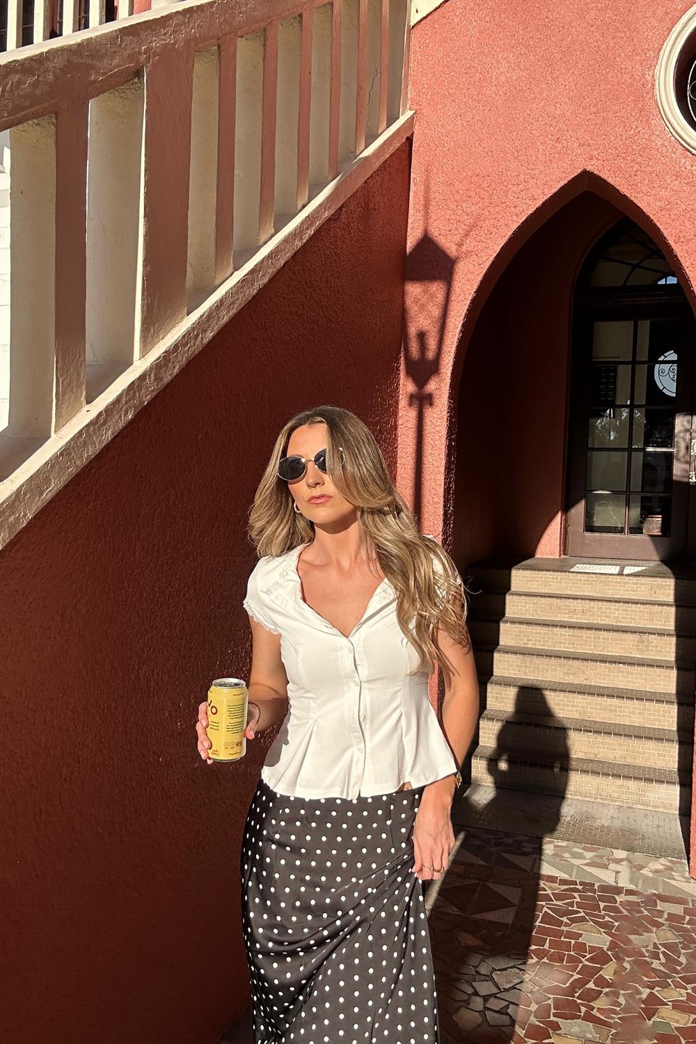 Post featuring Breanne Midi Skirt - Black Polka Dot