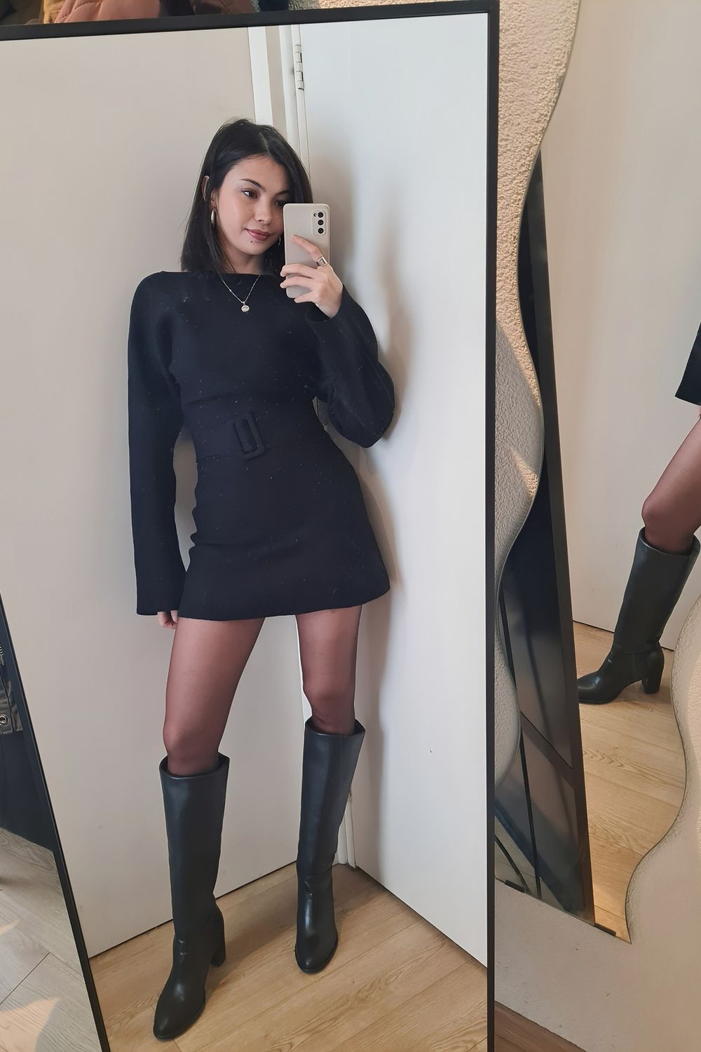 Post featuring Kassie Belt Tie Knit Mini Dress - Black