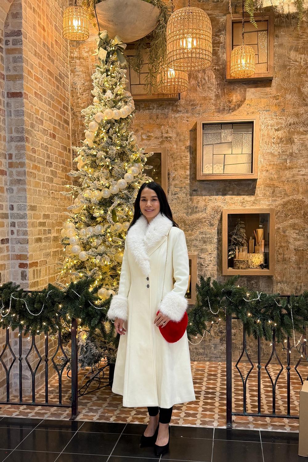 Post featuring Ivory Flared Coat With Faux Fur Collar And Cuffs