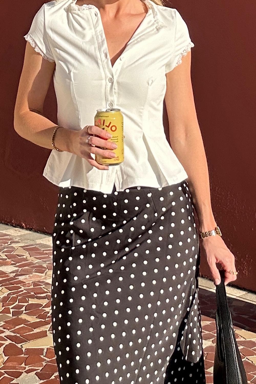 Post featuring Breanne Midi Skirt - Black Polka Dot