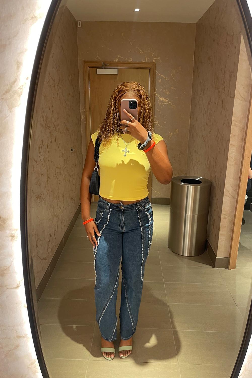 Post featuring Stop Playing Fray Seam Straight Leg Jeans - Medium Wash