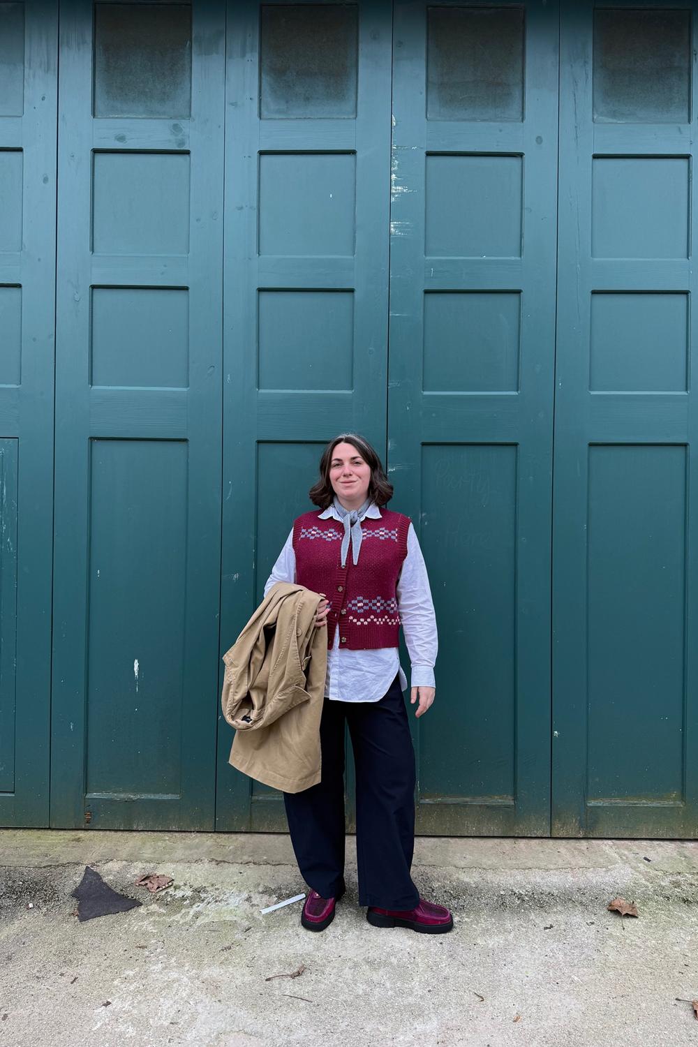 Post featuring sofie wool vest - novelty intarsia