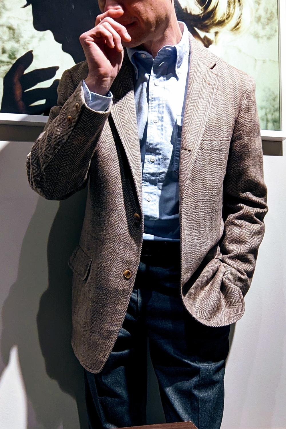 Post featuring Made-in-USA Tan Herringbone Cheviot Tweed Sport Coat