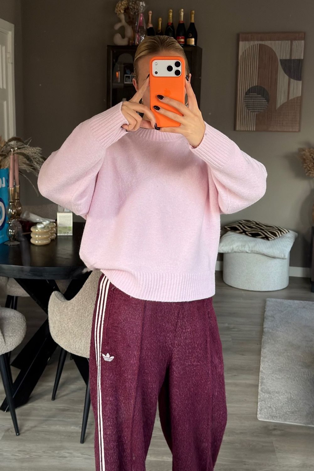 Post featuring adidas Originals Firebird fluffy track pants in burgundy-Red