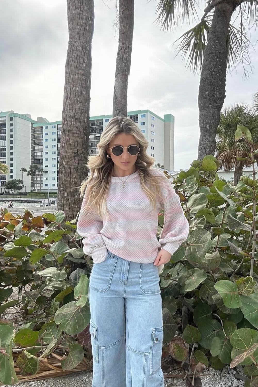 Post featuring The Coziest Cashmere Blend Soft Stripe Sweater - Pastel Soft Stripe