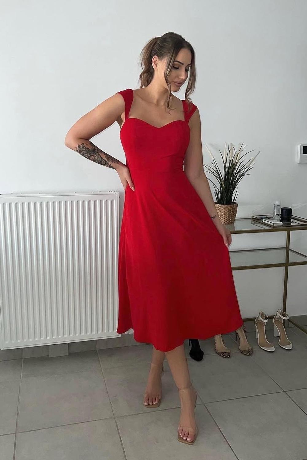 Post featuring Red Sweetheart Neck Tie Strap Midi Dress
