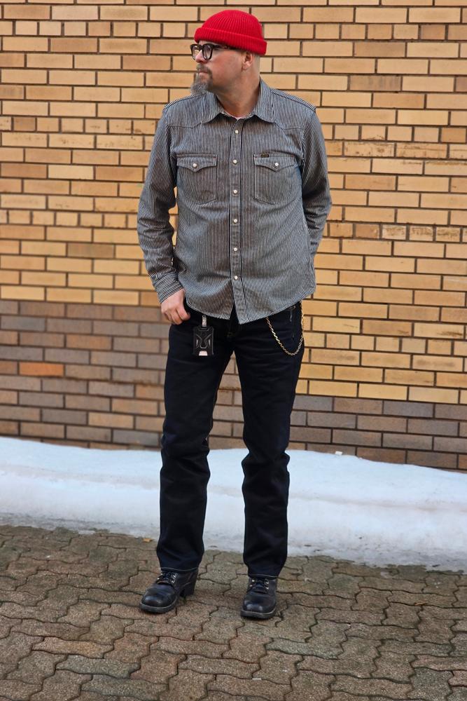 chainstitched's fit featuring Naked & Famous Denim, Yes Glasses, Nicks Boots, Iron Heart