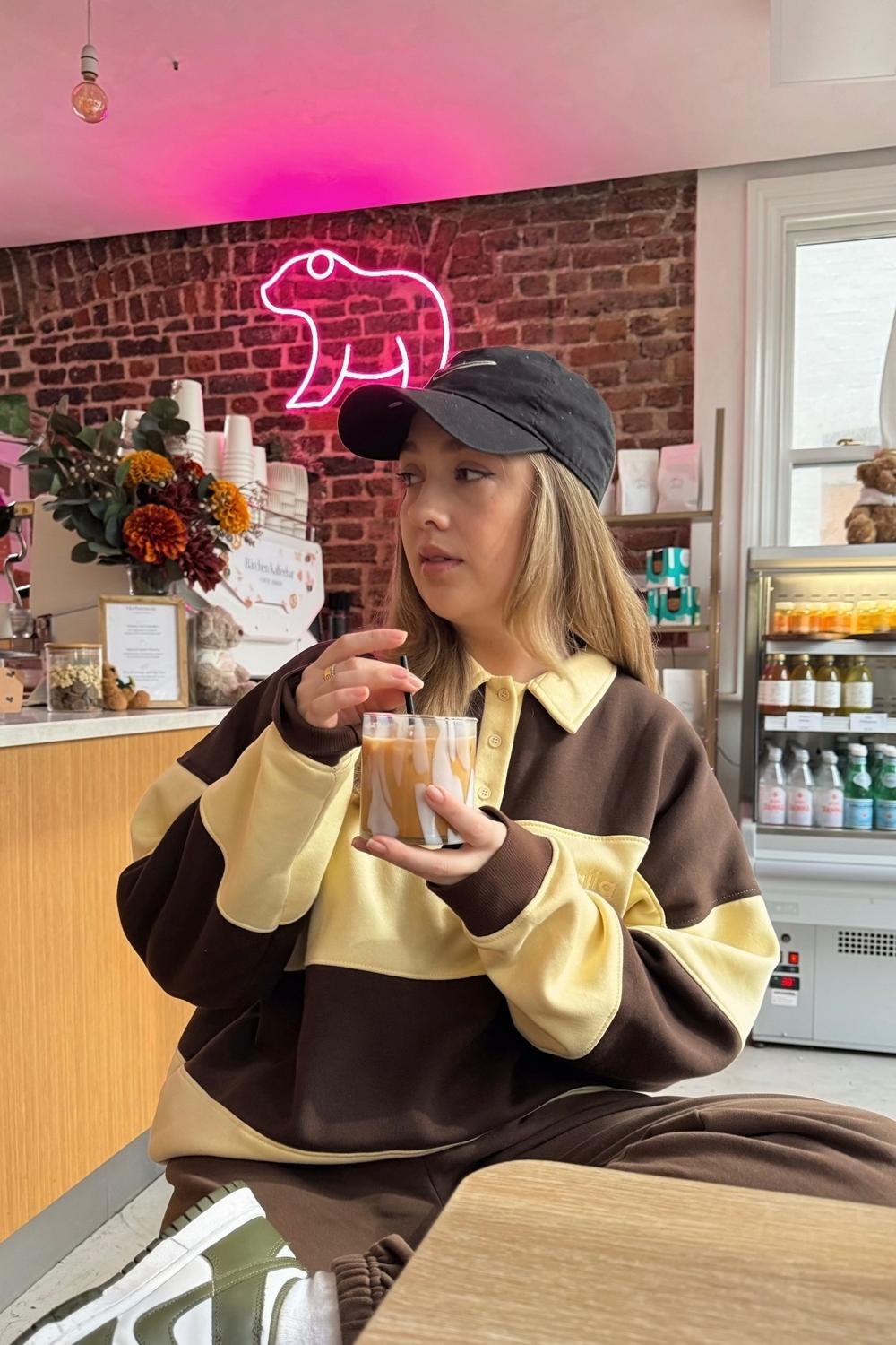 Post featuring Kaiia Striped Oversized Rugby Sweatshirt Light Grey Marl & Pink Chai