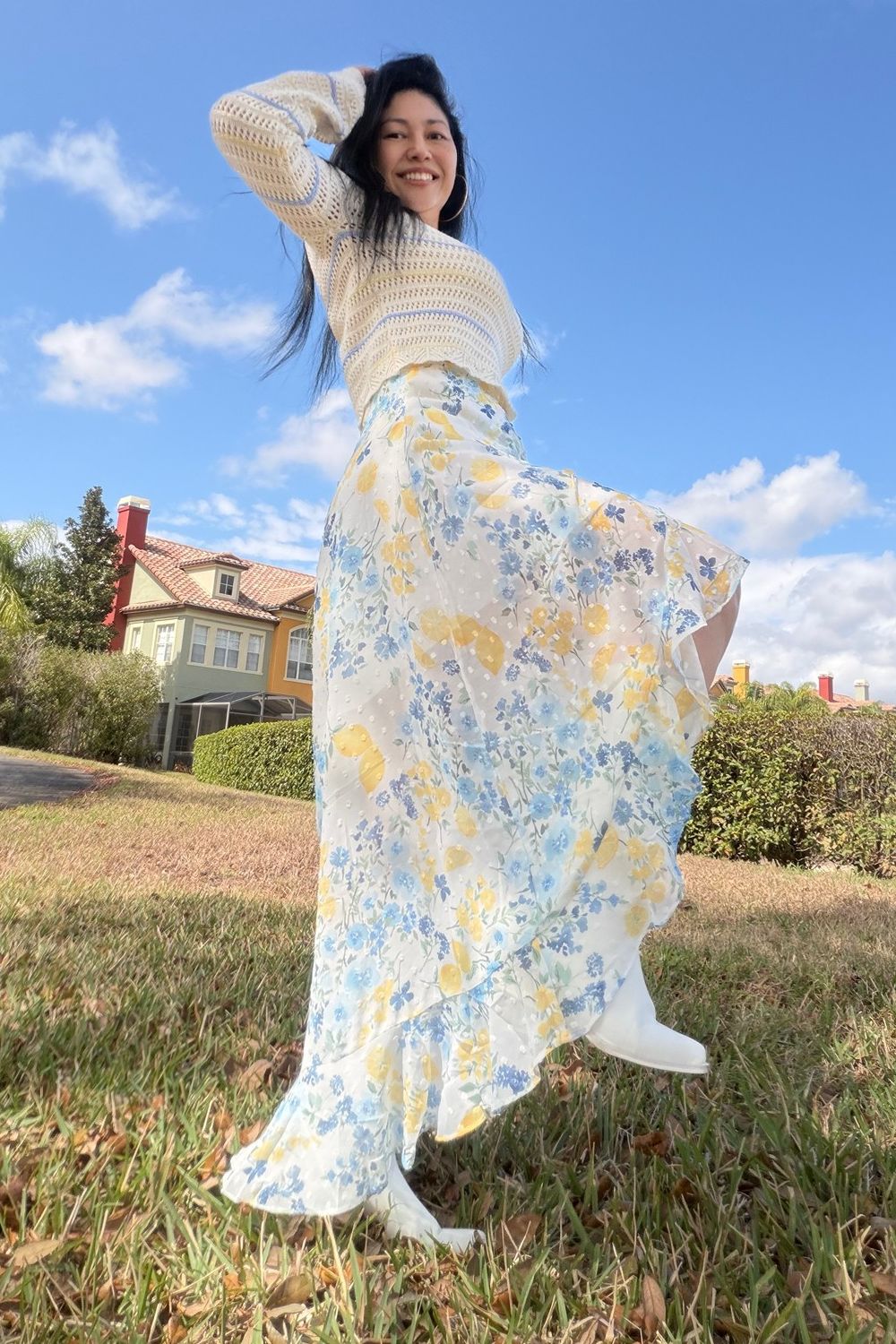 Post featuring Elise Floral Wrap High-Low Skirt