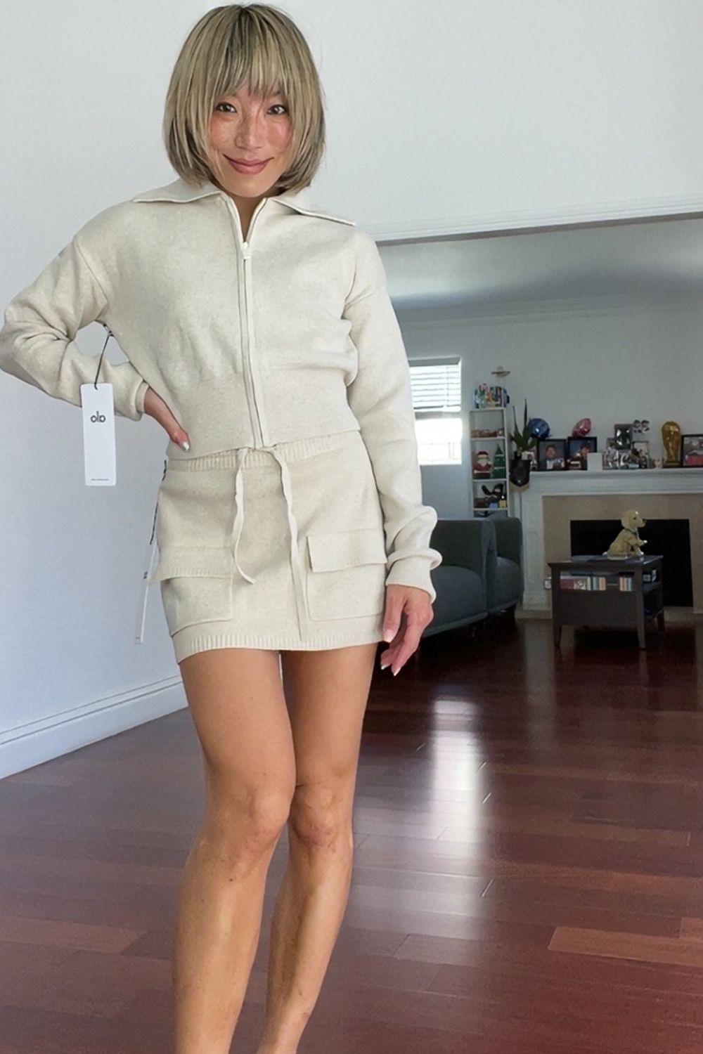 Post featuring ALO | Scholar Knit Cropped Full Zip Jacket in Ivory, Size: XS