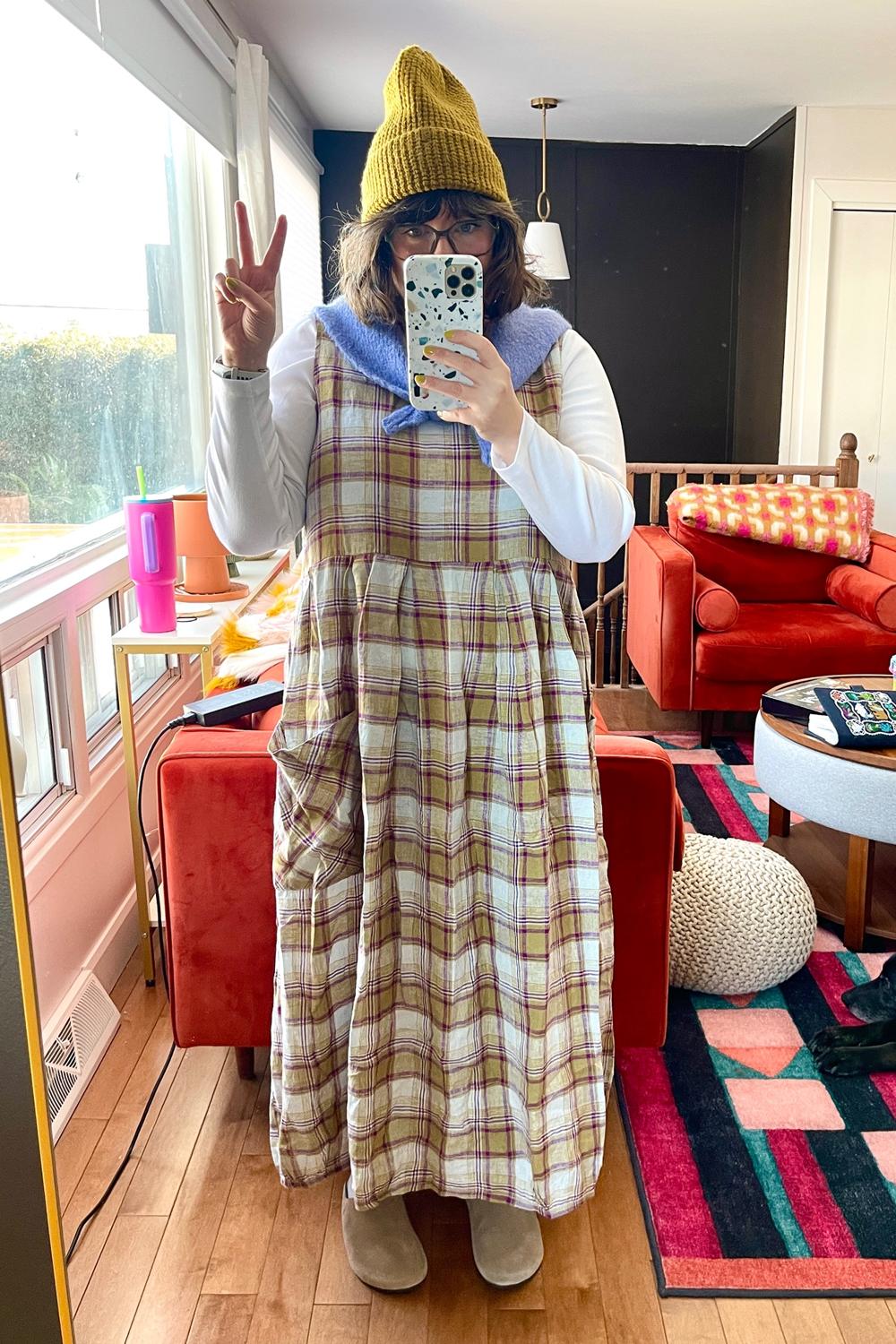 Post featuring Sartene French Linen Dress in Pistachio Check