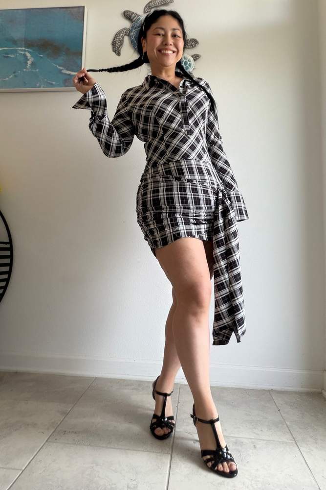 MichelleTM's review for Haisley Plaid Mini Shirt Dress - Black/combo