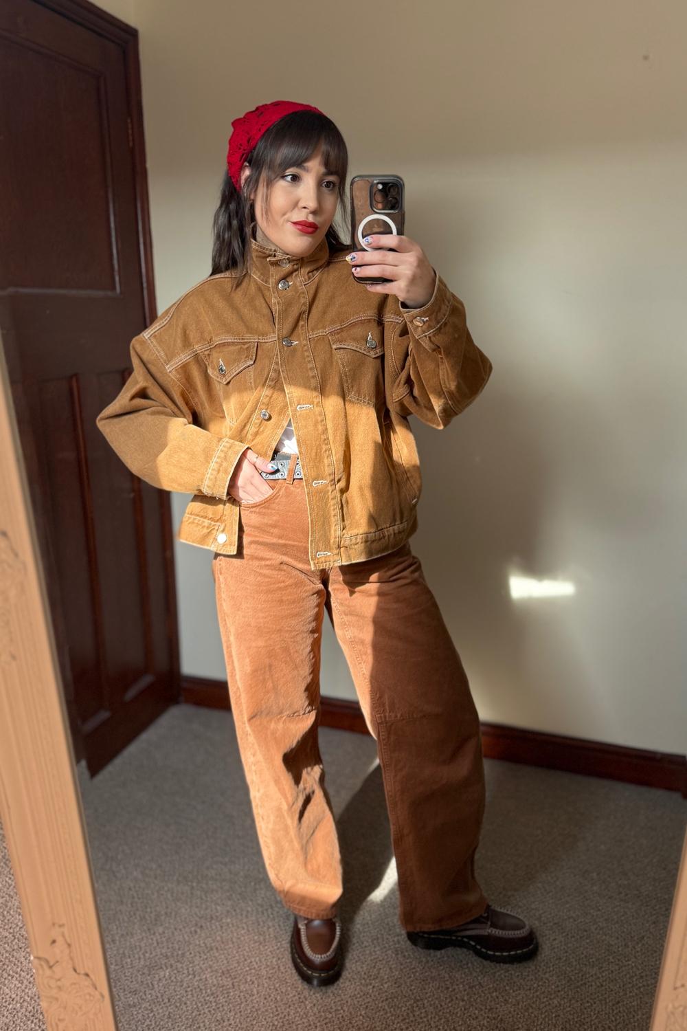 Post featuring Topshop denim funnel neck elastic hem detail jacket tobacco-Brown