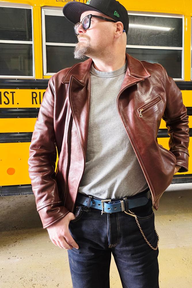 chainstitched's fit featuring Aero Leathers, BlackBlue, Brass Blade Belts, White's boots