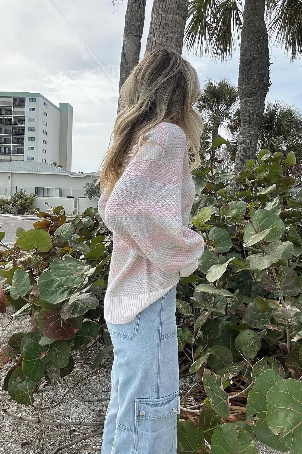 Post featuring The Coziest Cashmere Blend Soft Stripe Sweater - Pastel Soft Stripe