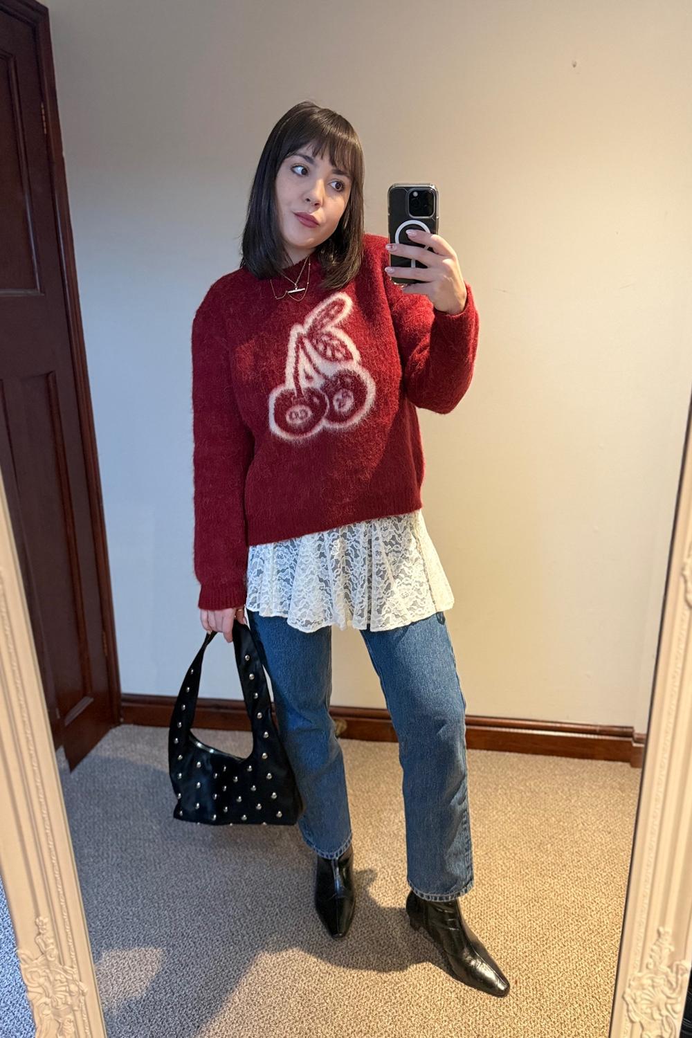 Post featuring Bad Seed Brushed Knitted Jumper - Cherry Red
