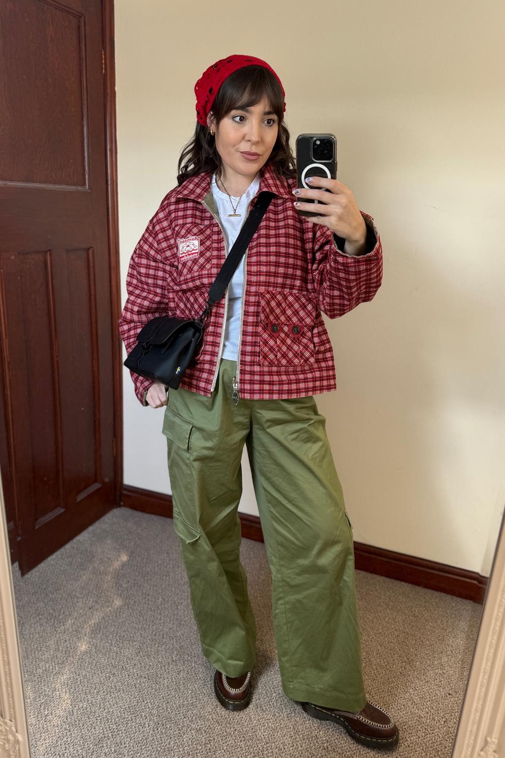 Post featuring ASOS DESIGN crochet knit headscarf in red