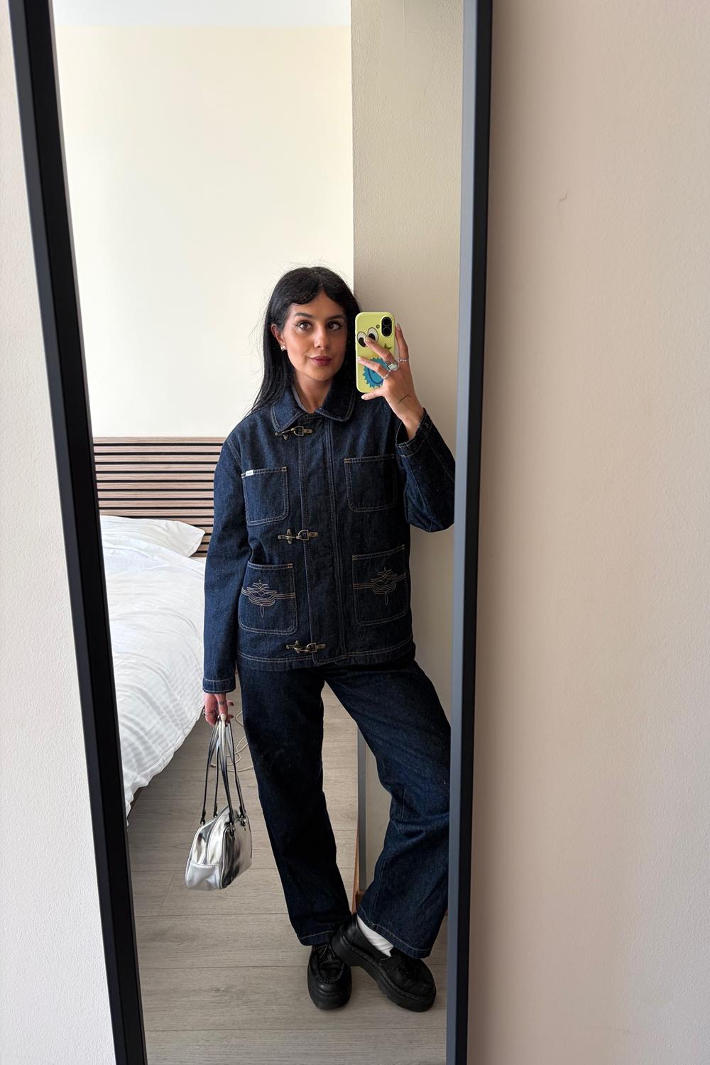 Post featuring Grace Barrel Leg Herringbone Jean - Washed Indigo