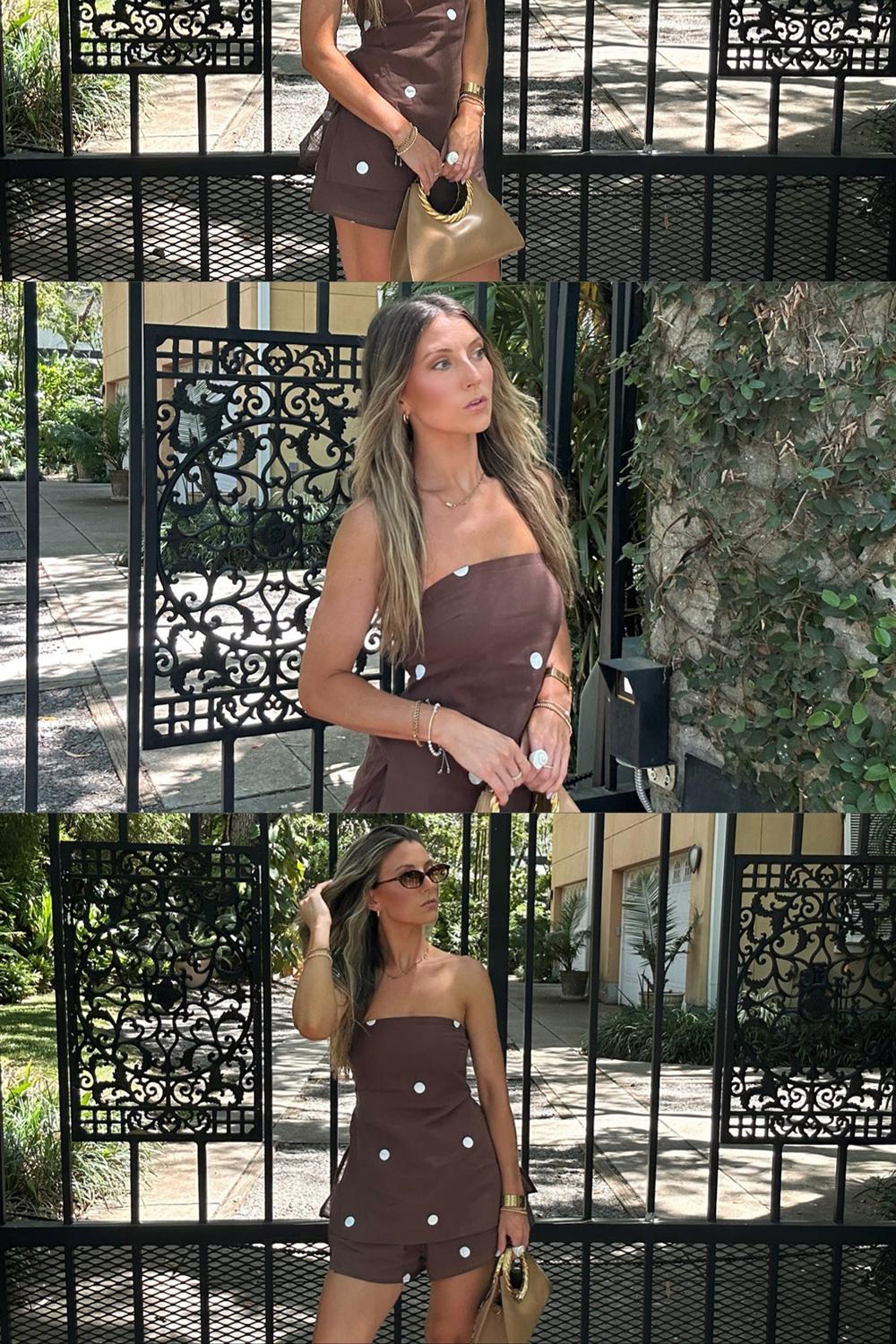 Post featuring Amiya Leaf Handle Sculpture Bag - Brown