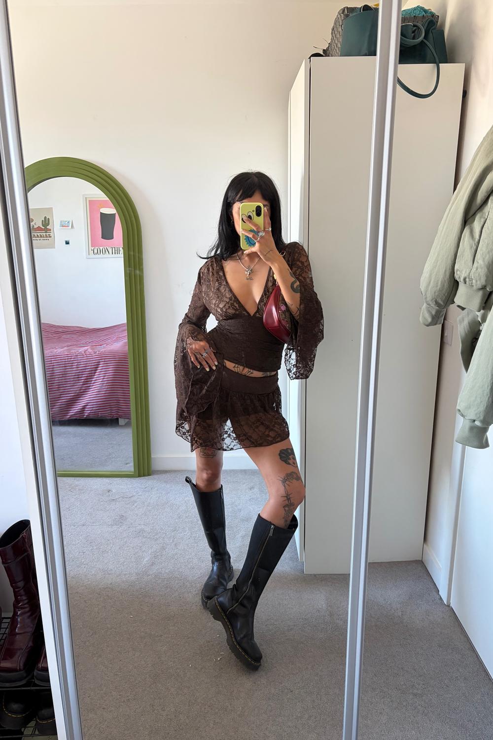 Post featuring Avelora Lace Mini Skort - Chocolate