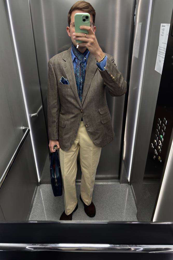 ogDamemoto's fit featuring Brooks Brothers, Brunello Cucinelli, Carthage Paris, Carlos Santos, Sandro