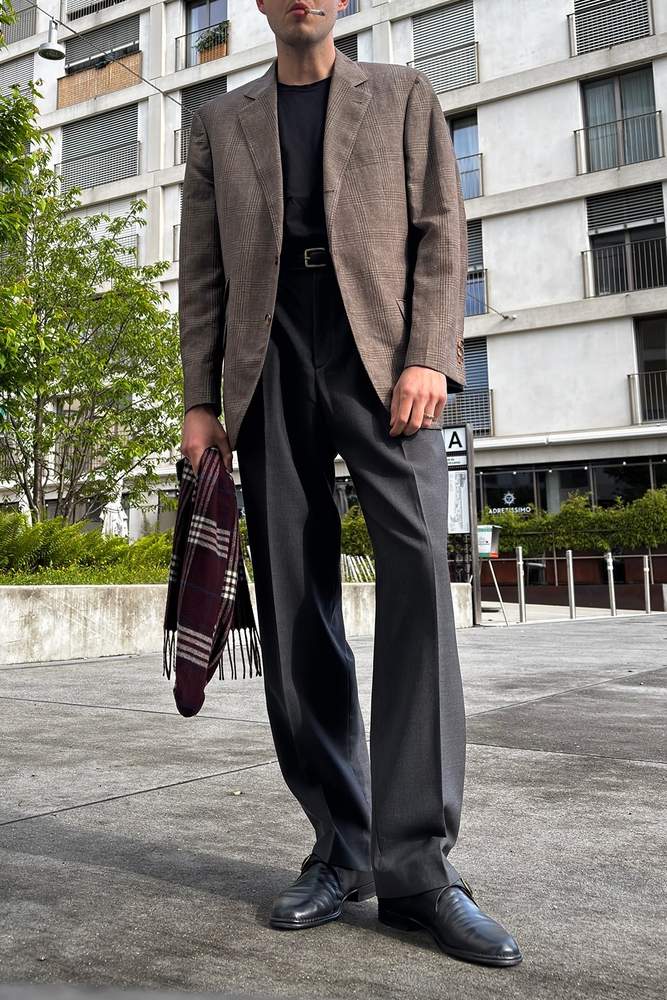 ogDamemoto's fit featuring Brunello Cucinelli, No Brand, H&M, Bally, MANORS, Fursac
