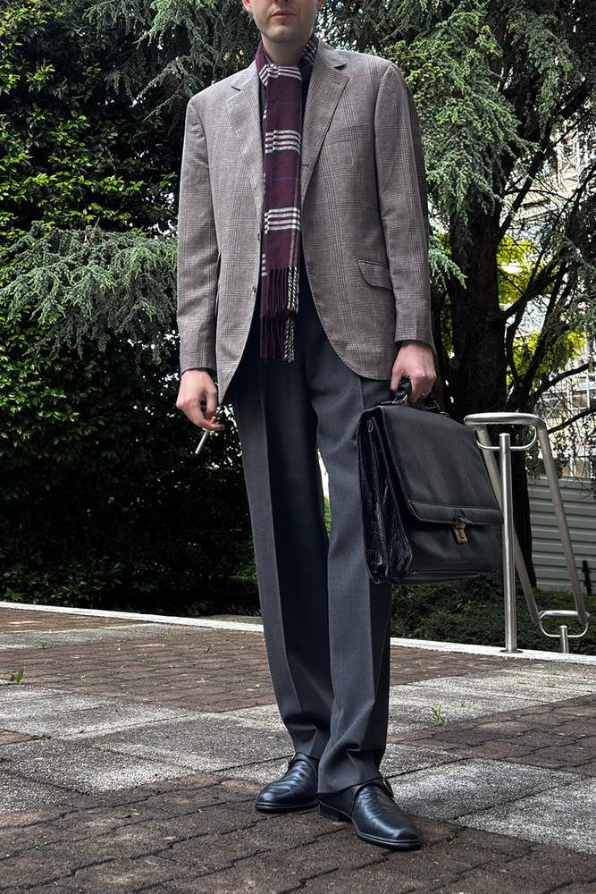 ogDamemoto's fit featuring Brunello Cucinelli, No Brand, H&M, Bally, MANORS, Fursac
