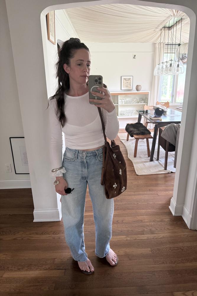 kristinyezza's fit featuring Everlane, BODE, Aquazzura, MOTHER, No Brand, Memori Eyewear