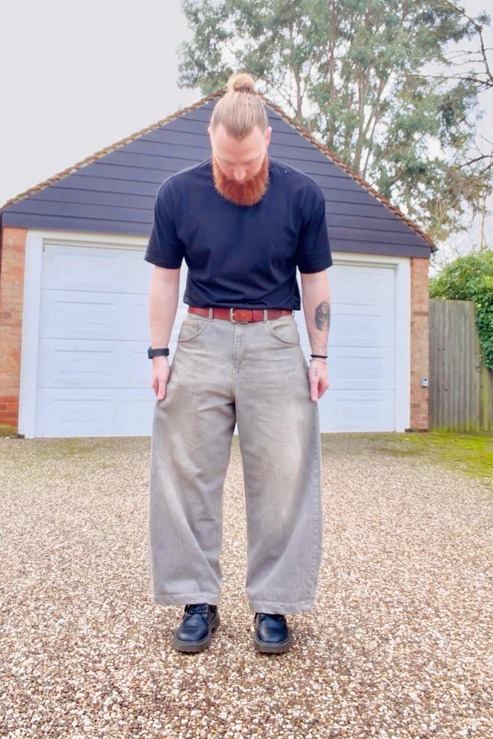 Post featuring ASOS DESIGN barrel fit jeans with tint in brown-Grey