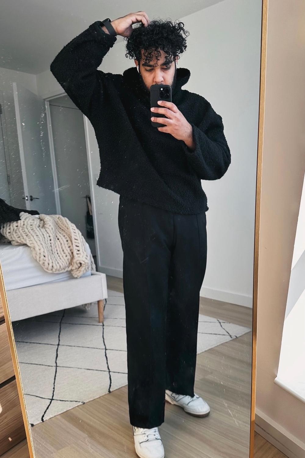 Post featuring everyday pleated trousers black