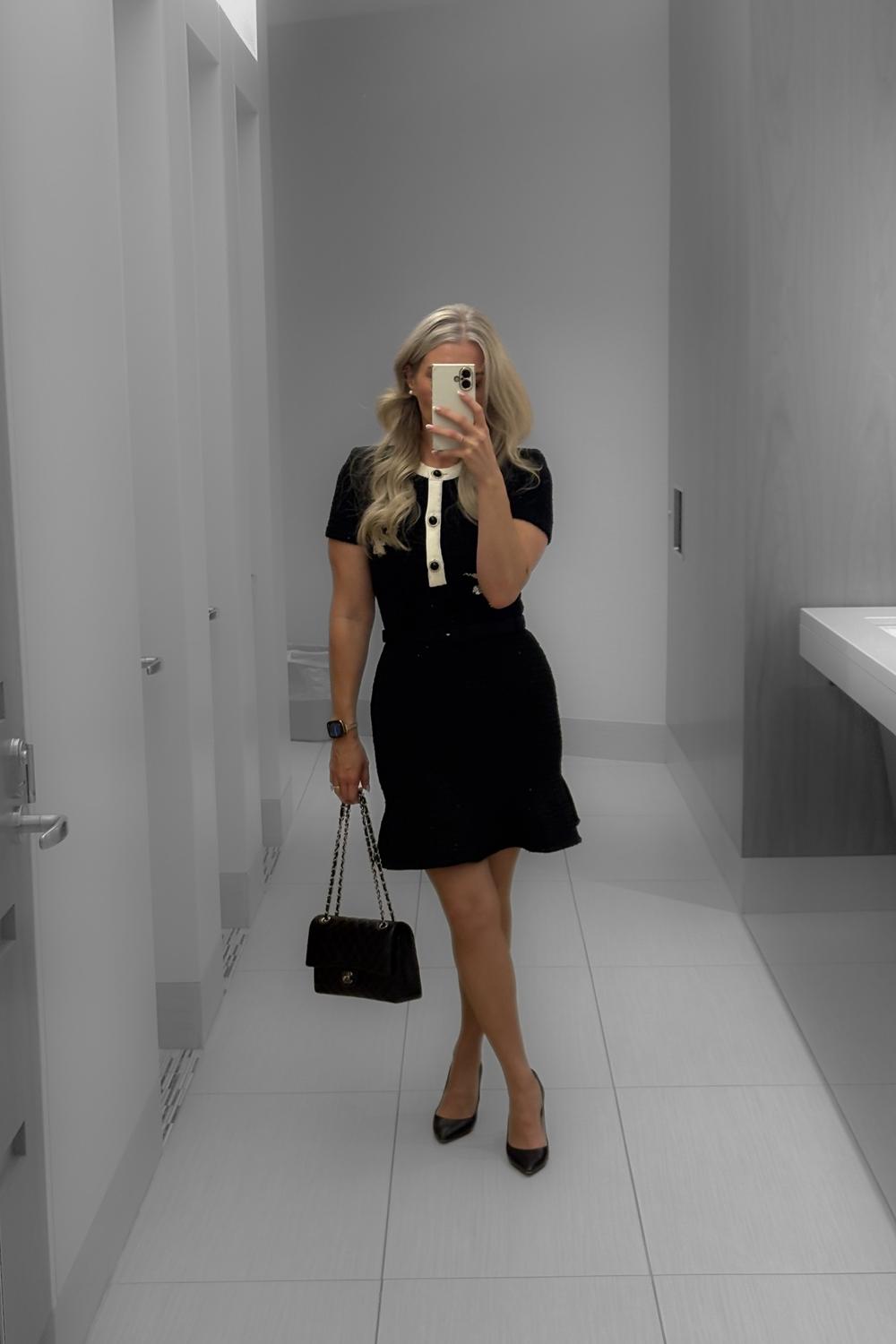 Post featuring Black Floral Textured Knit Mini Dress