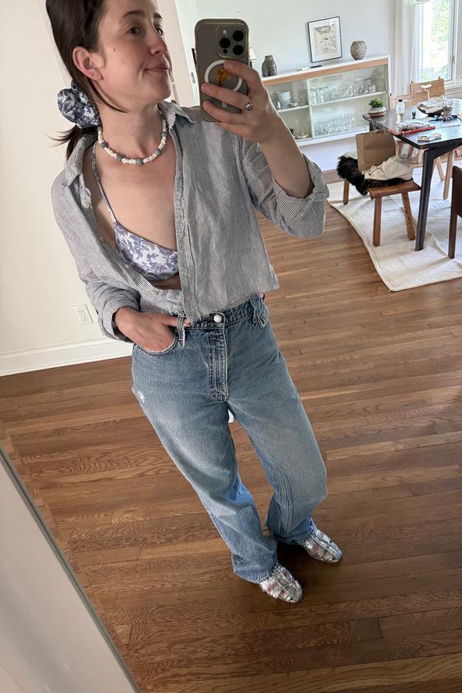kristinyezza's fit featuring Quince, J. Crew, Freda Salvador, No Brand, Tess Young Jewlery, Levi's