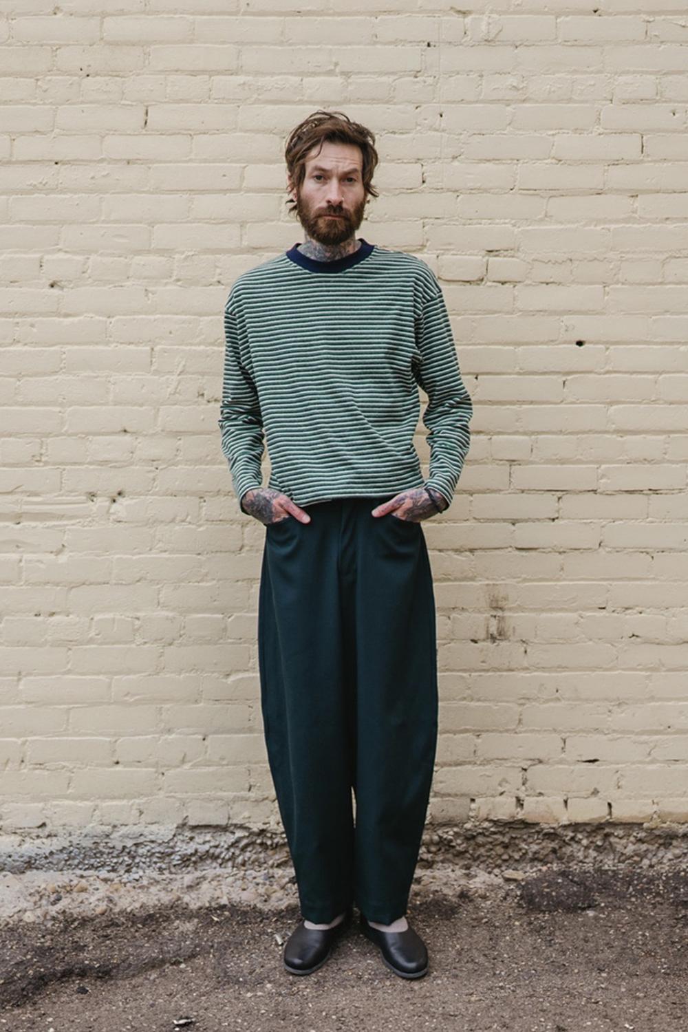 Post featuring long sleeve tee - navy/cream/green stripe — William Frederick