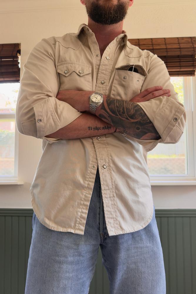 dressedtoamuse's fit featuring Lee, Buck Mason, Chippewa, Longines