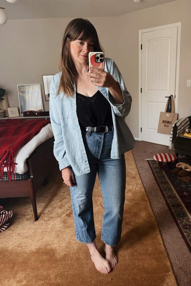 NicoleGregory's fit featuring Sezane, Levi's, NA NIN