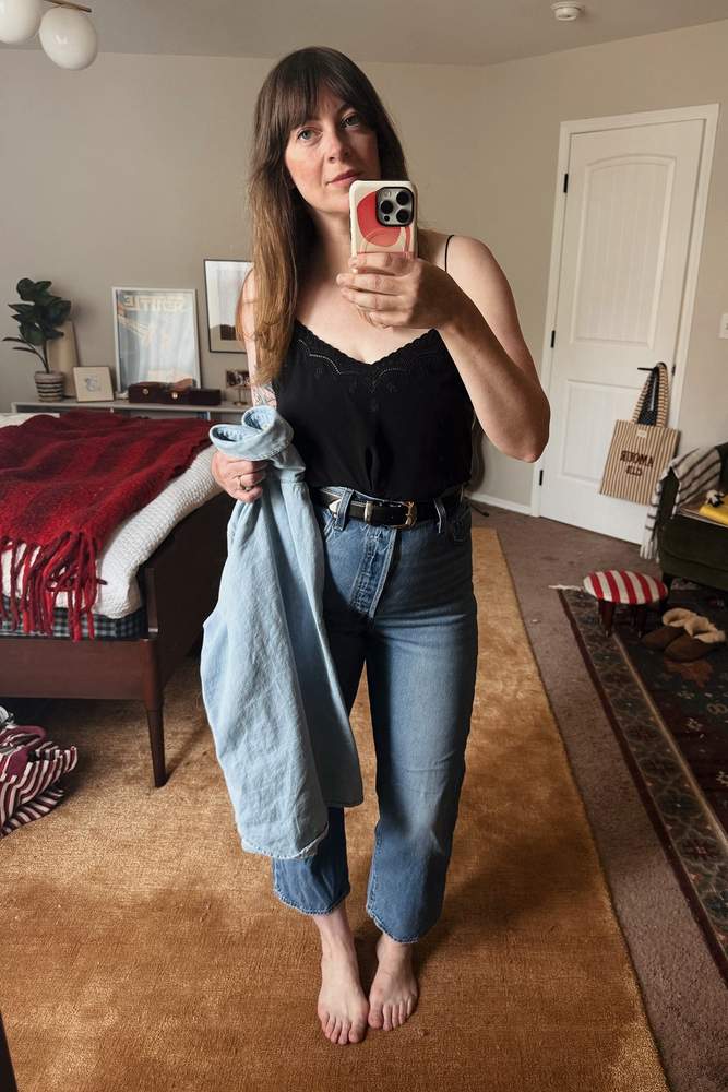 NicoleGregory's fit featuring Sezane, Levi's, NA NIN