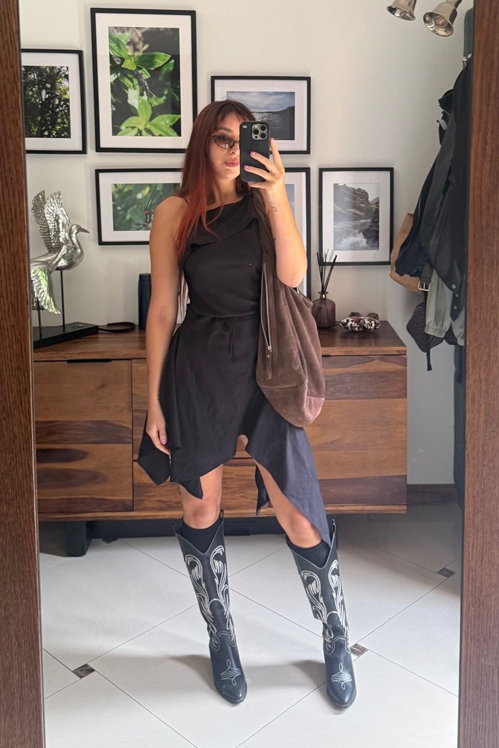 Post featuring Weekday asymmetric handkerchief hem mini dress in black