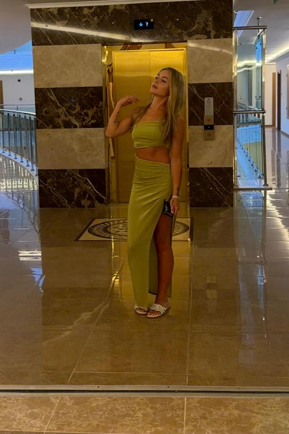 Post featuring One Shoulder Cut Out Maxi Dress in Green
